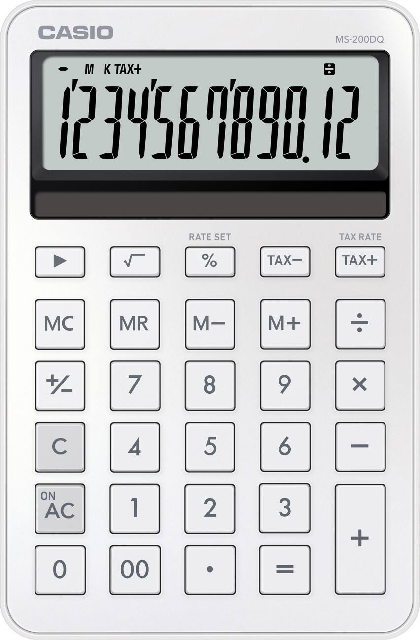 Casio Desktop Calculator Digit Display White Battery MS-200DQ-WE