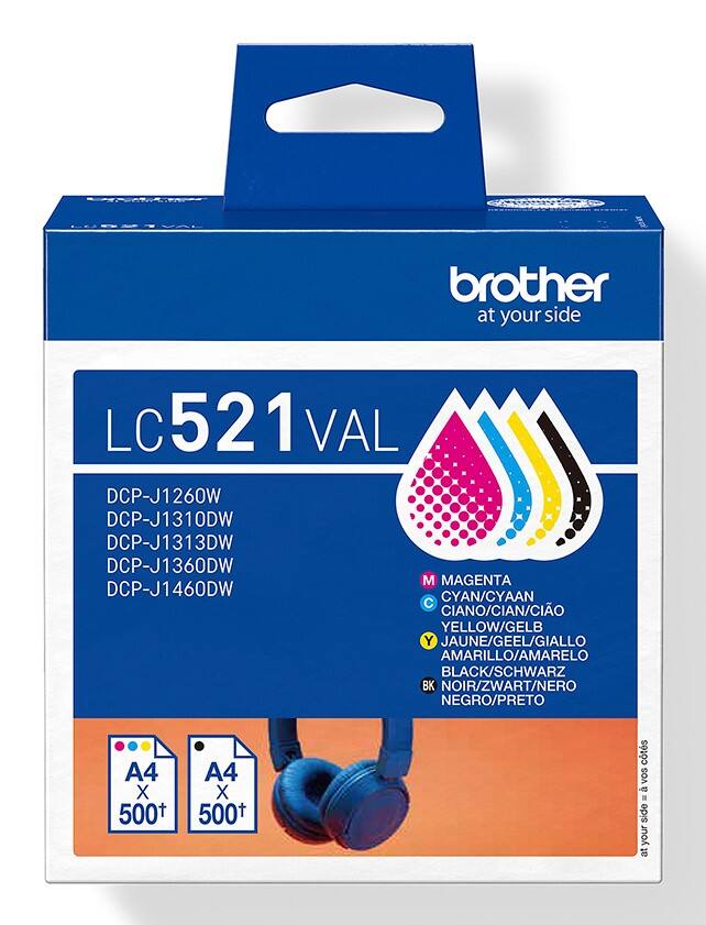 Brother LC521VAL Original Ink Cartridge Black, Cyan, Magenta, Yellow Pack of 4