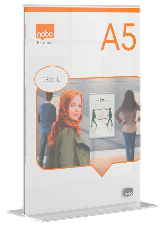 Nobo Premium Plus Sign Holder A5 T-Shape 15.5 (W) x 9 (D) x 22 (H) cm Transparent