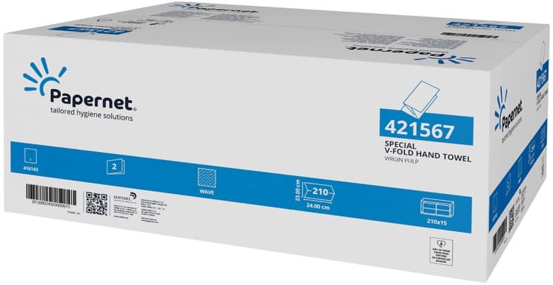 Papernet Special Paper Hand Towel V-fold White 2 Ply 421567 210 Sheets Pack of 15