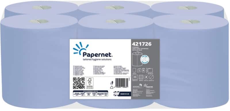 Papernet Standard Paper Hand Towels Centrefeed Blue 2 Ply 150 m 421726 415 Sheets Pack of 6