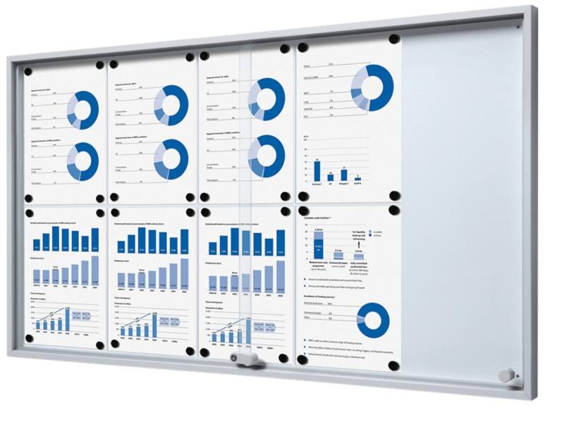 SHOWDOWN Display Case Magnetic 10 x A4 Wall Mounted Lockable Indoor 112.6 (W) x 64.1 (H) cm Silver  
