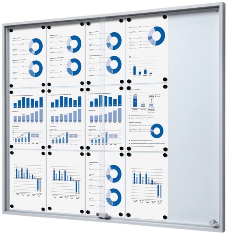 SHOWDOWN Display Case Magnetic 15 x A4 Wall Mounted Lockable Indoor 112.6 (W) x 94.8 (H) cm Silver  
