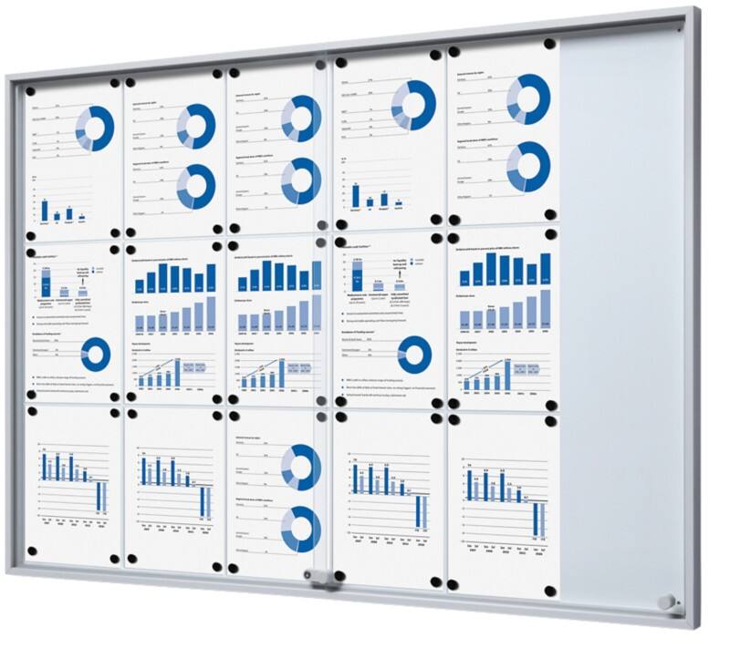 SHOWDOWN Display Case Magnetic 18 x A4 Wall Mounted Lockable Indoor 134.6 (W) x 94.8 (H) cm Silver  