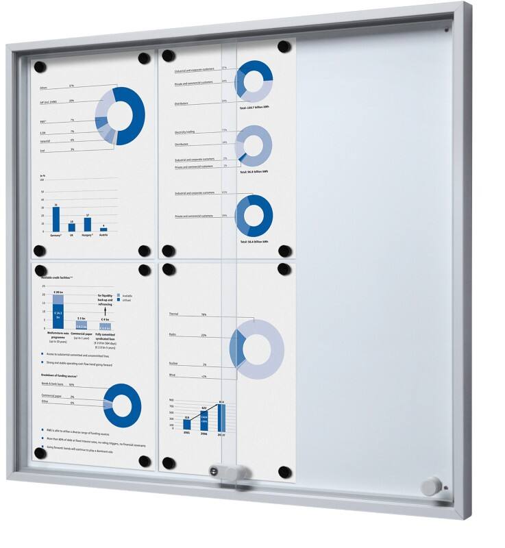 SHOWDOWN Display Case Magnetic 6 x A4 Wall Mounted Lockable Indoor 68.6 (W) x 64.1 (H) cm Silver  