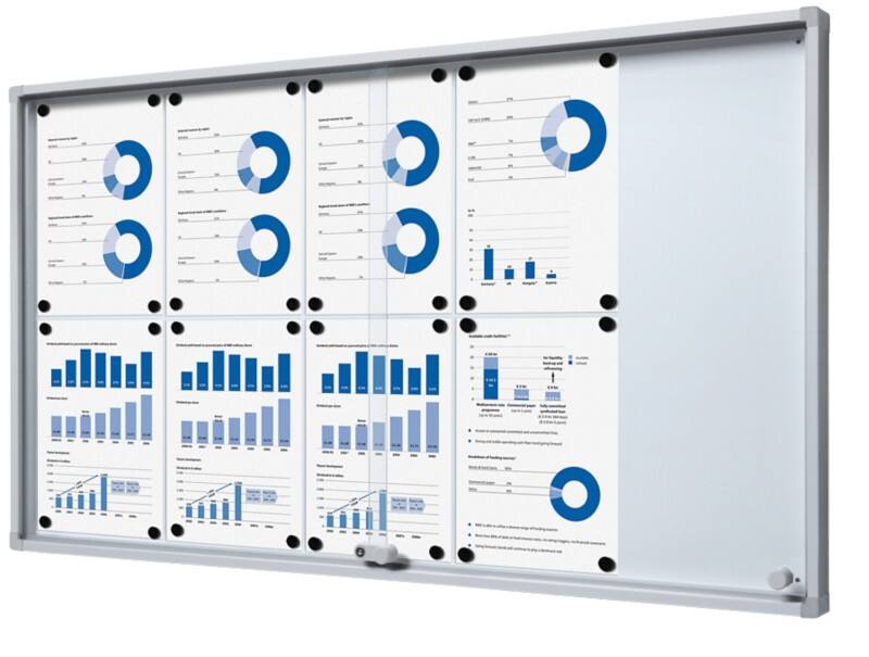 SHOWDOWN Display Case Magnetic 10 x A4 Wall Mounted Lockable Indoor 64.1 (W) x 112.6 (H) cm Silver  