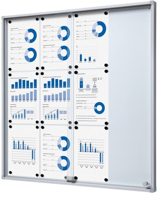 SHOWDOWN Display Case Magnetic 12 x A4 Wall Mounted Lockable Indoor 94.8 (W) x 90.6 (H) cm Silver  