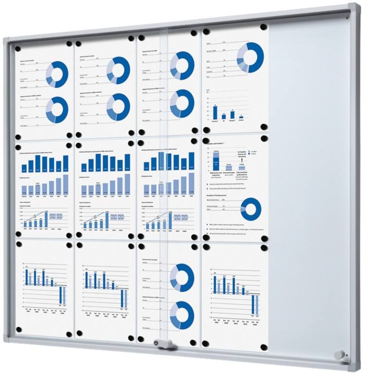 SHOWDOWN Display Case Magnetic 15 x A4 Wall Mounted Lockable Indoor 94.8 (W) x 112.6 (H) cm Silver