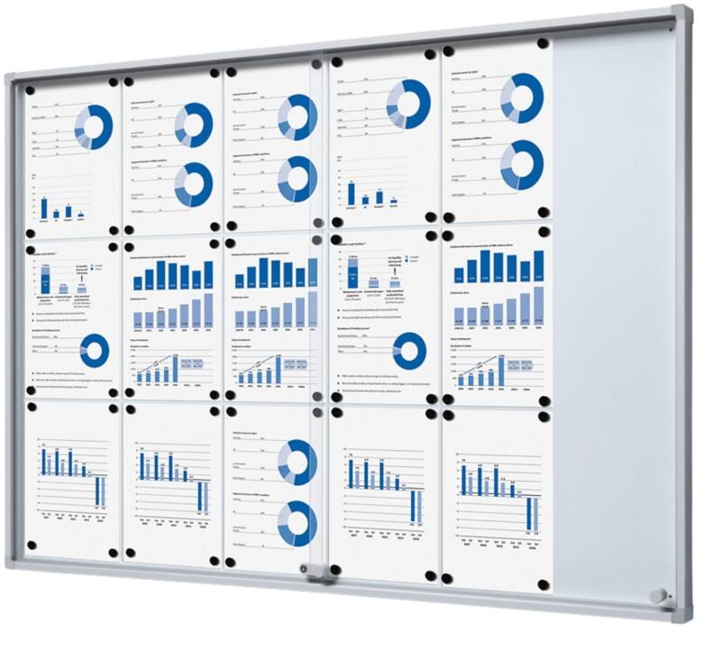 SHOWDOWN Display Case Magnetic 18 x A4 Wall Mounted Lockable Indoor 94.8 (W) x 134.6 (H) cm Silver