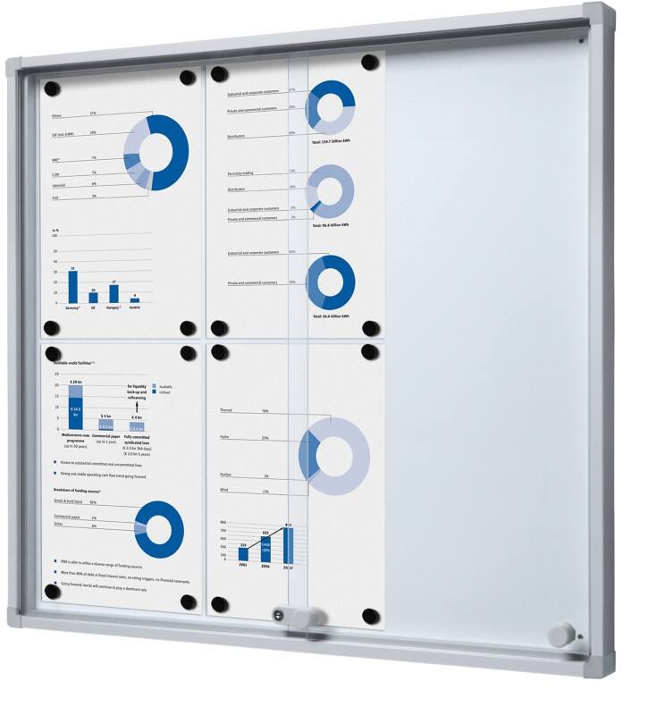 SHOWDOWN Display Case Magnetic 6 x A4 Wall Mounted Lockable Indoor 67.5 (W) x 72 (H) cm Silver