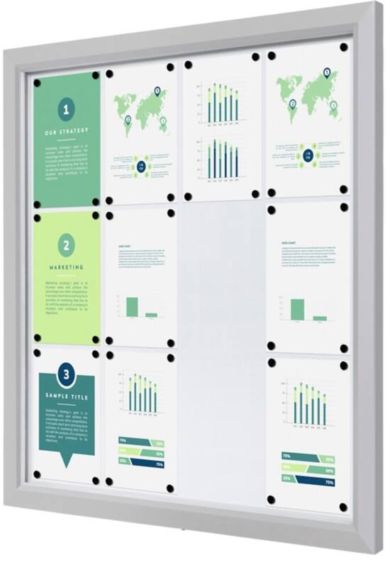 SHOWDOWN Display Case Magnetic 12 x A4 Wall Mounted Lockable Outdoor 97 (W) x 101.2 (H) cm Silver