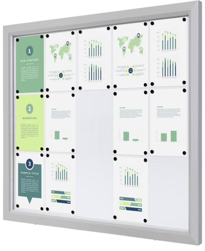SHOWDOWN Display Case Magnetic 15 x A4 Wall Mounted Lockable Outdoor 119 (W) x 101.2 (H) cm Silver