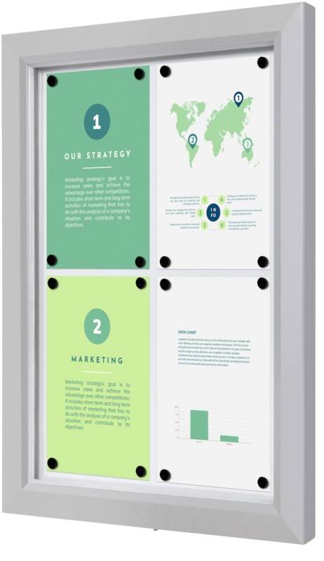 SHOWDOWN Display Case Magnetic 4 x A4 Wall Mounted Lockable Outdoor 53 (W) x 70.5 (H) cm Silver
