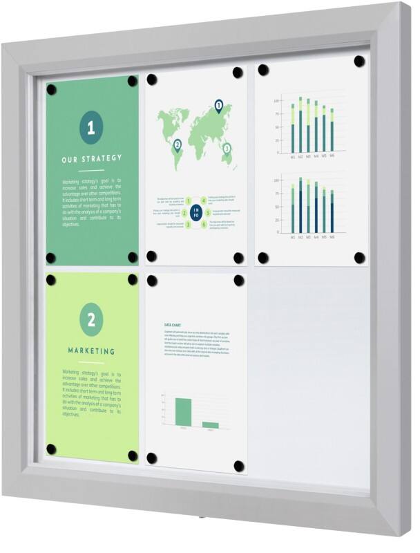 SHOWDOWN Display Case Magnetic 6 x A4 Wall Mounted Lockable Outdoor 75 (W) x 70.5 (H) cm Silver
