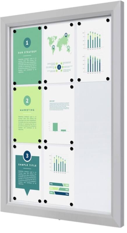 SHOWDOWN Display Case Magnetic 9 x A4 Wall Mounted Lockable Outdoor 75 (W) x 101.2 (H) cm Silver