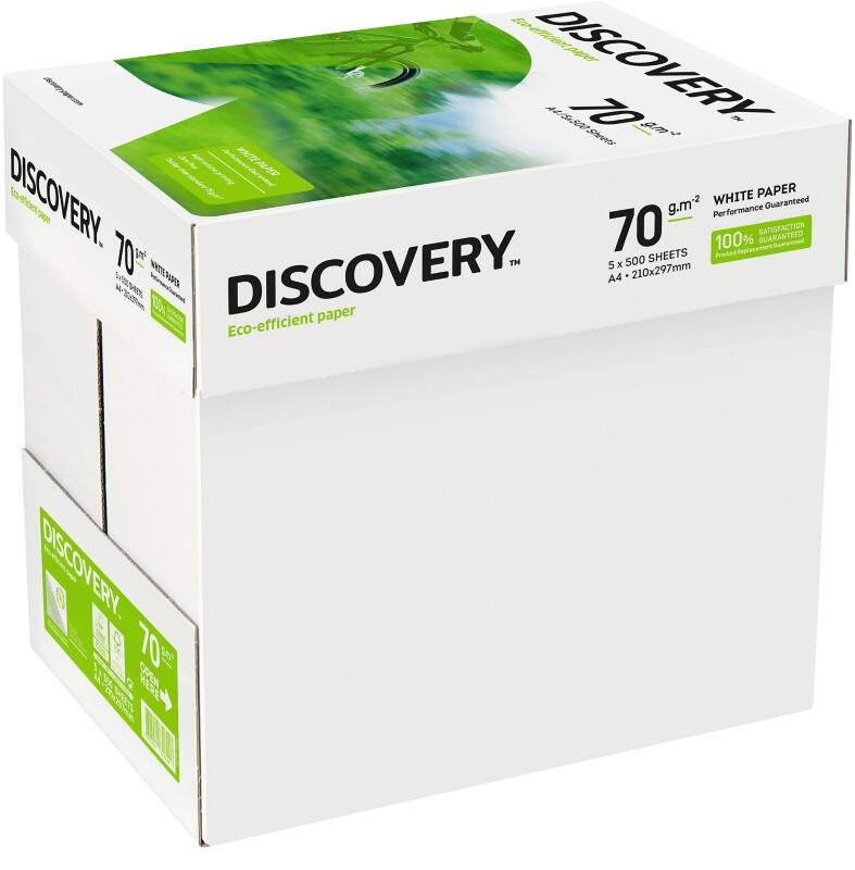 Discovery A4 Printer Paper 70 gsm Smooth White 161 CIE 5 500 Sheets Pack of 5