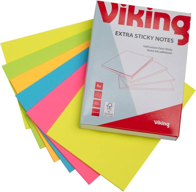 Viking Sticky Notes Rectangular 150 x 203 mm Plain Assorted 50 Sheets Pack of 6
