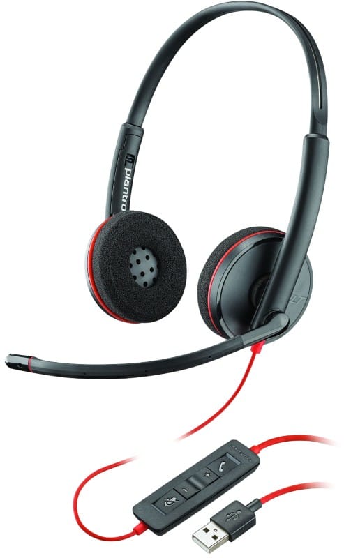 poly Plantronics C3220 Wired Headset Over-the-head USB Noise Cancelling Microphone Stereo Black, Red