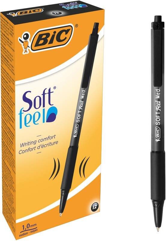 BIC Soft Feel Soft Feel Retractable Ballpoint Pen Black 0.4 mm Medium Ballpoint Non Refillable Pack of 12