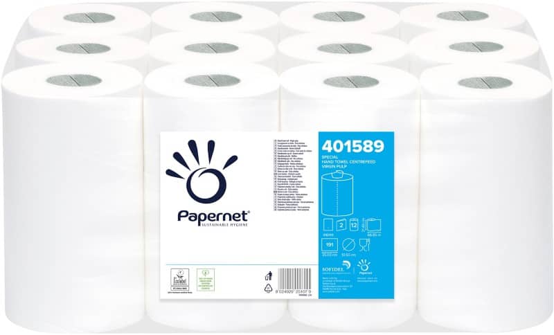 Papernet Special Paper Hand Towels Centrefeed White 2 Ply 67 m 401589 191 Sheets Pack of 12