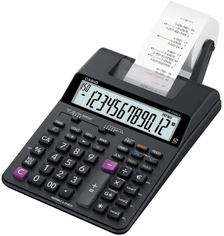 Casio Printing Calculator with Roll HR-150RC 12 Digit Display Black