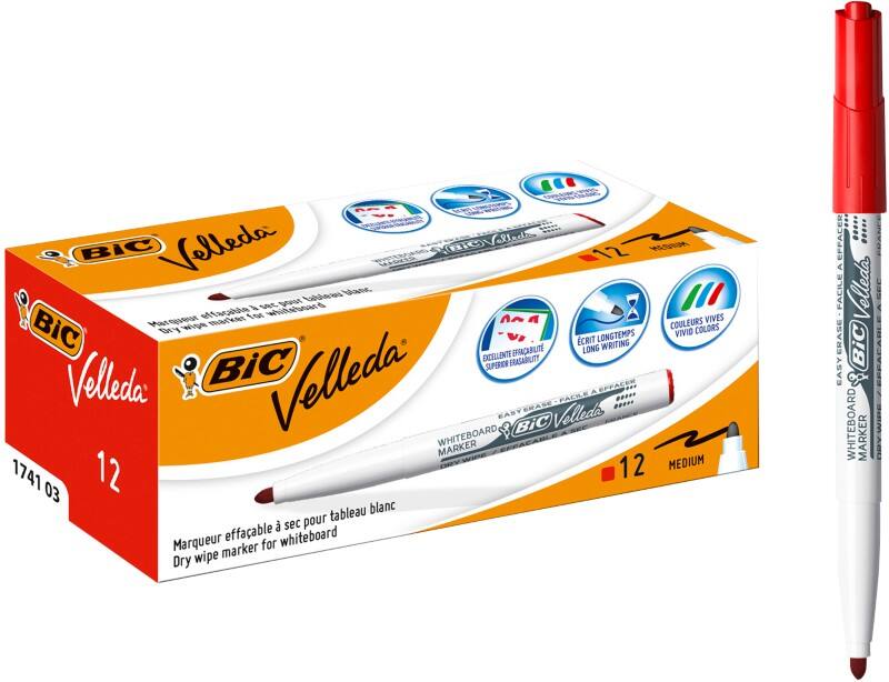 BIC® 1741 Non-permanent Whiteboard Marker Red Medium Bullet 1 -   Pack of 12