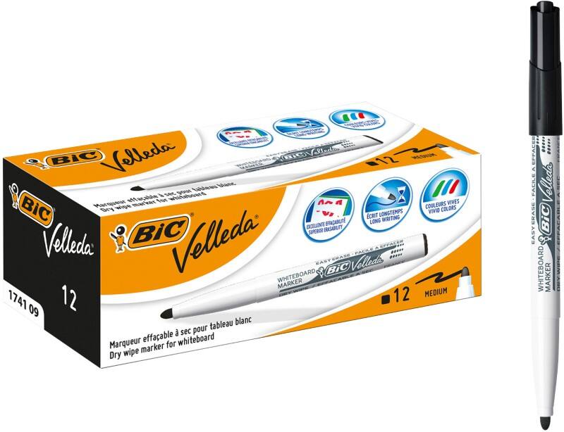 BIC® 1741 Non-permanent Whiteboard Marker Black Medium Bullet 1 -   Pack of 12