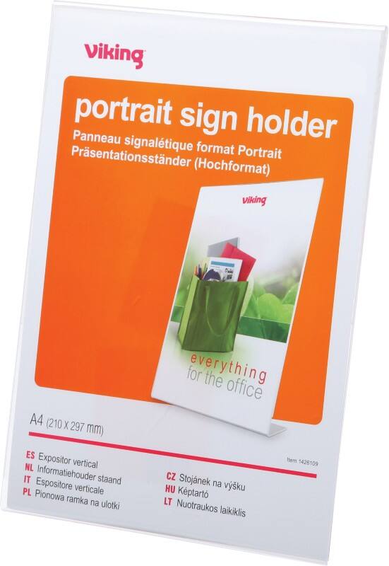 Viking Obliquely Sign Holder A4 21.1 (W) x 6.7 (D) x 29.5 (H) cm Transparent