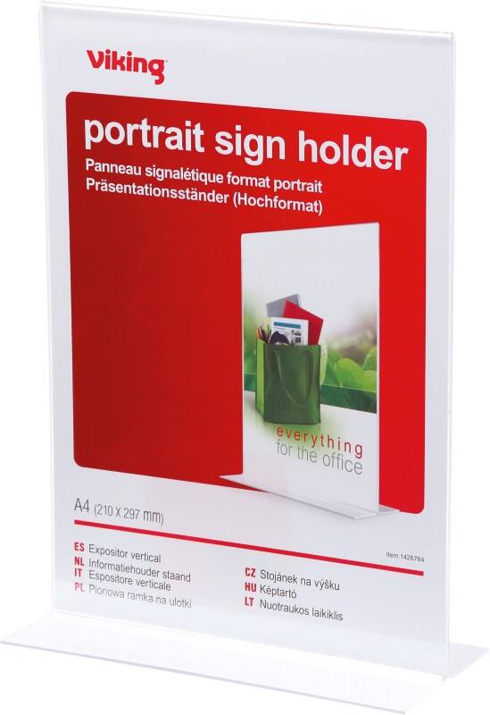 Viking T-Sign Sign Holder A4 21.1 (W) x 9.3 (D) x 29.7 (H) cm Transparent