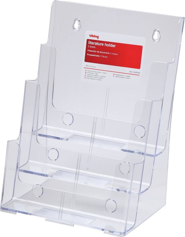 Viking Portrait Literature Display 3 Tier A4 Transparent Plastic 230 x 160 x 320mm