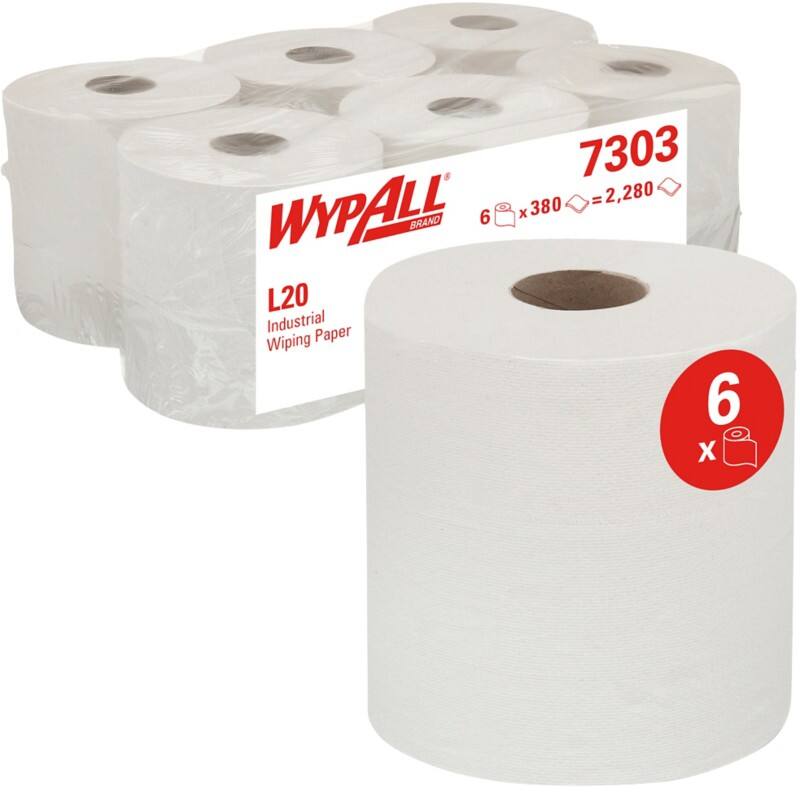 WYPALL L20  Wiping Paper Centrefeed White 2 Ply 0.585 m 7303 380 Sheets Pack of 6