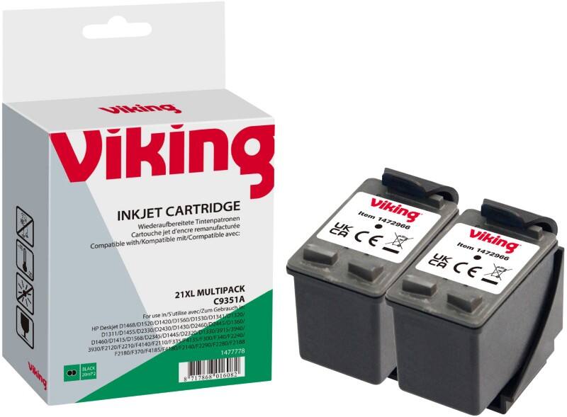Viking Compatible HP 21 Ink Cartridge C9351AE Black Pack of 2 Duopack