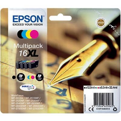 Epson 16XL Original Ink Cartridge C13T16364012 Black& 3 Colours Multipack Pack of 4