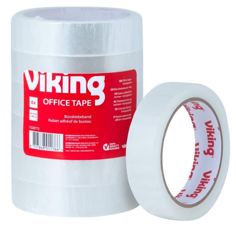 Viking Adhesive tape Transparent 24 mm (W) x 66 m (L) Large Core Polypropylene 6 Rolls
