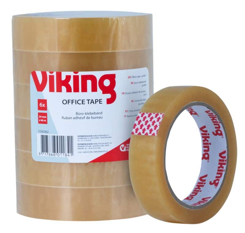 Viking Office Tape Universal Transparent 24 mm (W) x 66 m (L) Large Core PP (Polypropylene) 6 Rolls