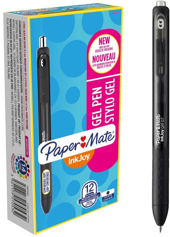 Papermate Inkjoy 1957053 Retractable Gel Pen Black 0.7 mm Medium Rollerball Non Refillable Pack of 12