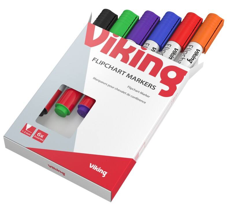 Viking Flipchart Marker Medium Bullet 1 - 3 mm Assorted Non Refillable Pack of 6