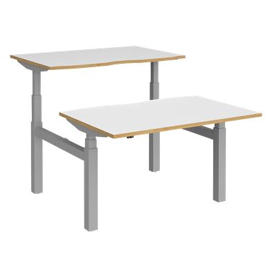 Elev8² Rectangular Sit Stand Back to Back Desk with White & Oak Coloured Melamine Top and Silver Frame 4 Legs Touch 1200 x 1650 x 675 - 1300 mm