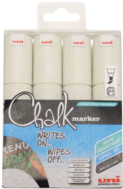 uni-ball PWE-8K Chalk Marker Broad Chisel White Pack of 4