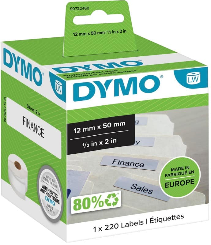 DYMO LW Spine Label Authentic 99017 S0722460 Adhesive Black on White 12 x 50 mm 220 Labels
