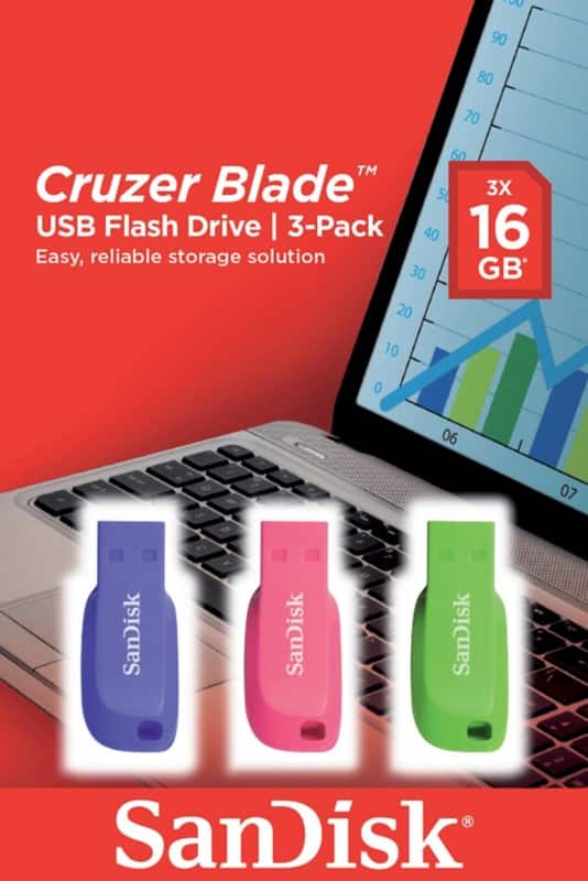 SanDisk Cruzer Blade  Flash Drive 16 GB Assorted Pack of 3