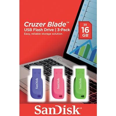 SanDisk Cruzer Blade  Flash Drive 16 GB Assorted Pack of 3