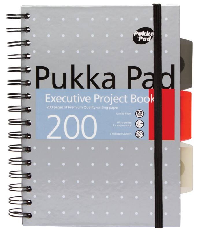 Pukka Pad Project Book Metallic Executive A5 Ruled Spiral Bound Cardboard Grey Perforated 200 Pages 100 Sheets Pack of 3