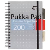 Pukka Pad Metallic Executive A5 Wirebound Grey Cardboard Cover Project Book Ruled 200 Pages Pack of 3