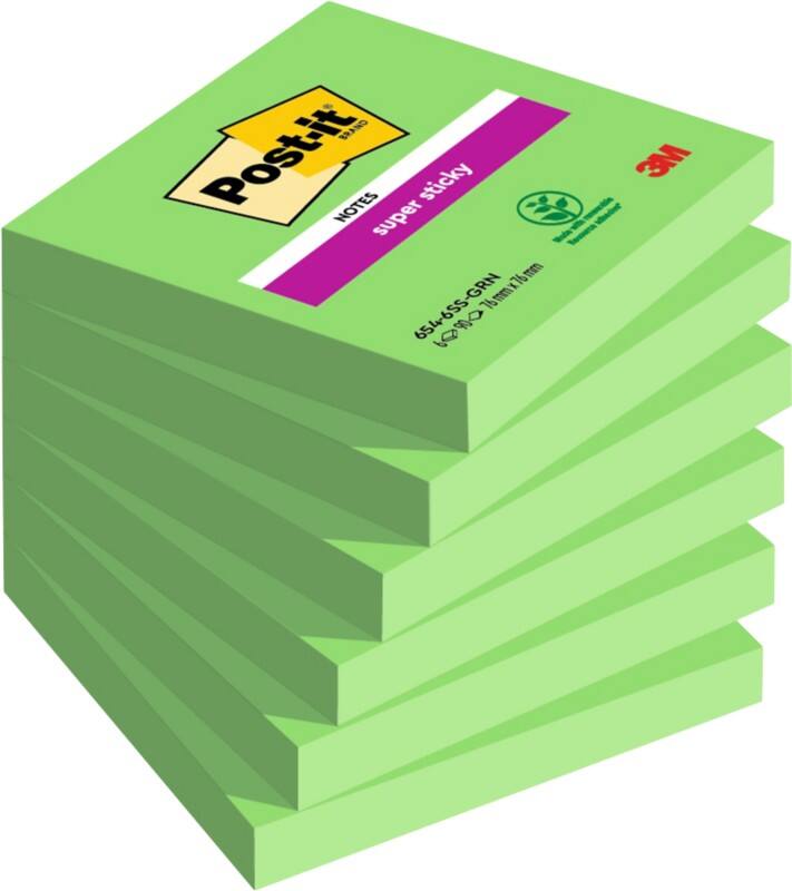 Post-it Super Sticky Notes 76 x 76 mm Evergreen Colour Square 6 Pads of 90 Sheets