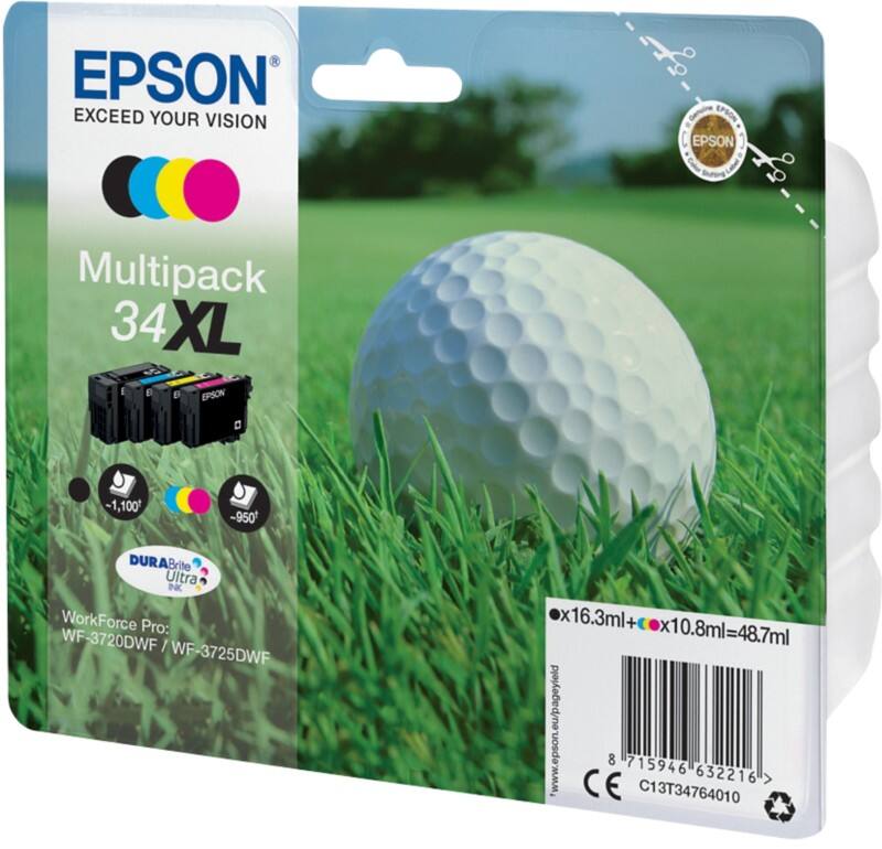 Epson 34XL Original Ink Cartridge C13T34764010 Black, Cyan, Magenta, Yellow Multipack Pack of 4