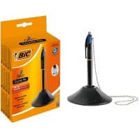 BIC 4 Colour Desk Retractable Ballpoint Pen with Chain Black Barrel 0.4 mm Blue Refillable