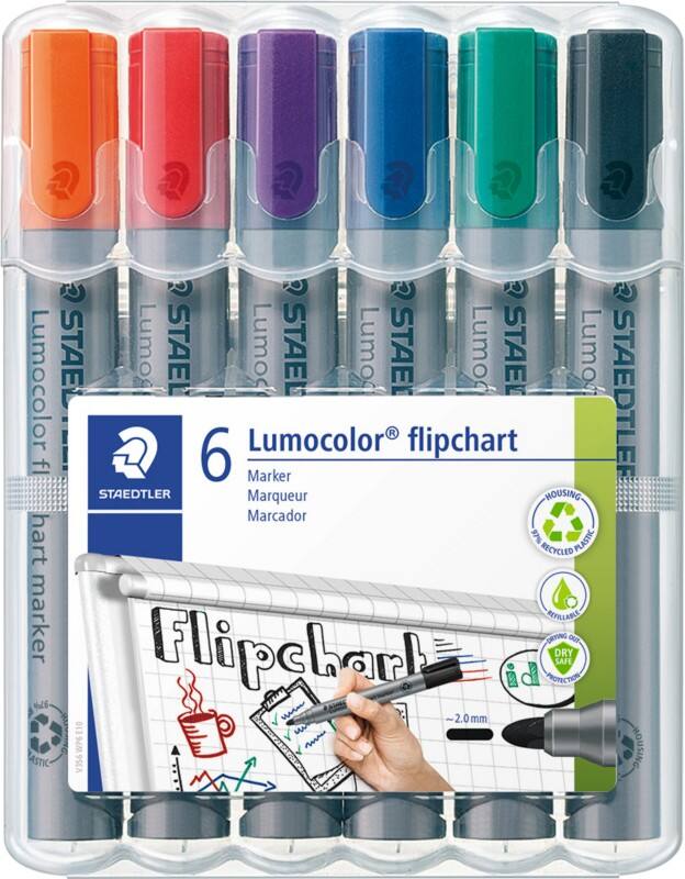 STAEDTLER Lumocolor 356 Flipchart Marker Medium Bullet  -   Assorted Refillable Pack of 6