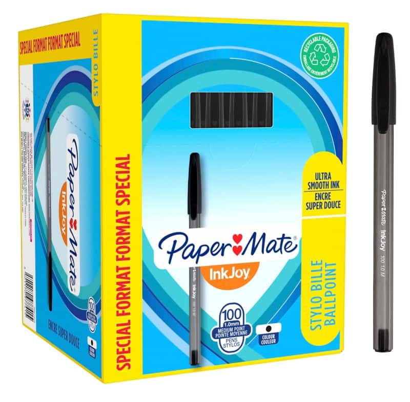 Papermate InkJoy 100 Ballpoint Pen Black 0.8 mm Medium Ballpoint Pack of 100