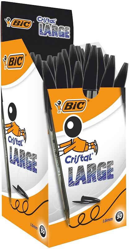 BIC Cristal Large Ballpoint Pen Black 0.6 mm Broad Ballpoint  Pack of 50